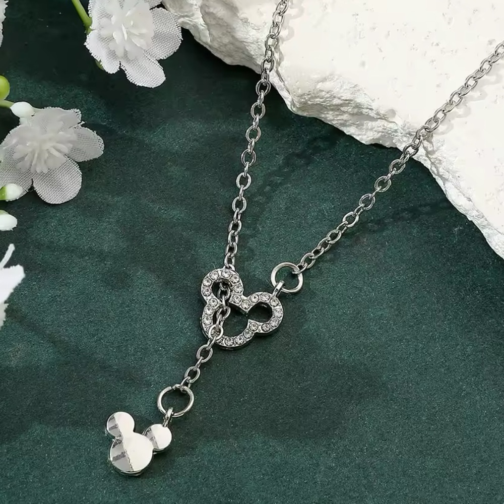 Sterling Silver Mickey Mouse Cubic Zirconia Lariat Necklace - Picture 1 of 1